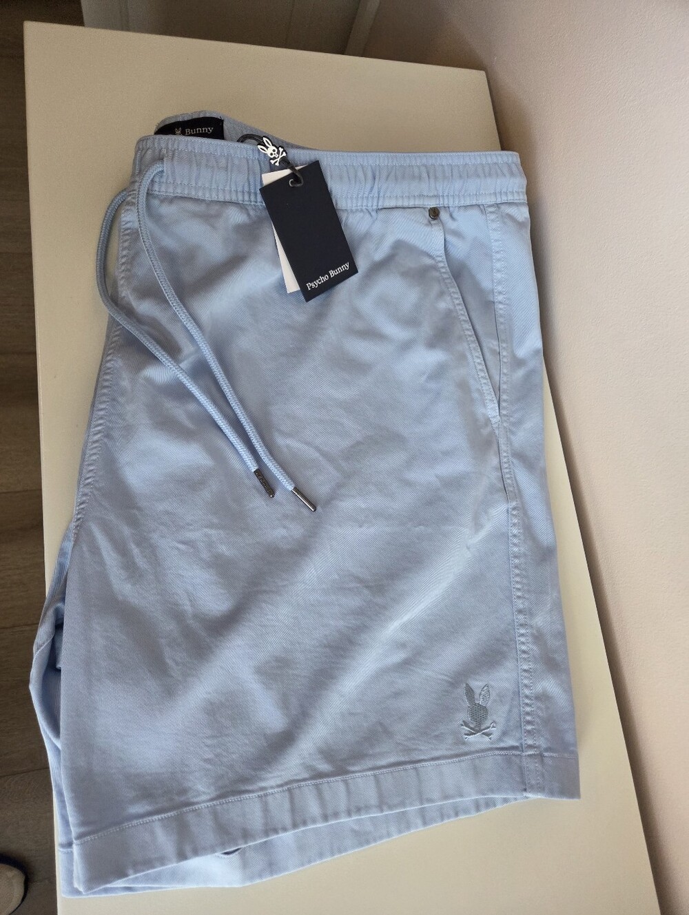 Psycho Bunny Pale Blue Elastic Waist Drawstring Shorts